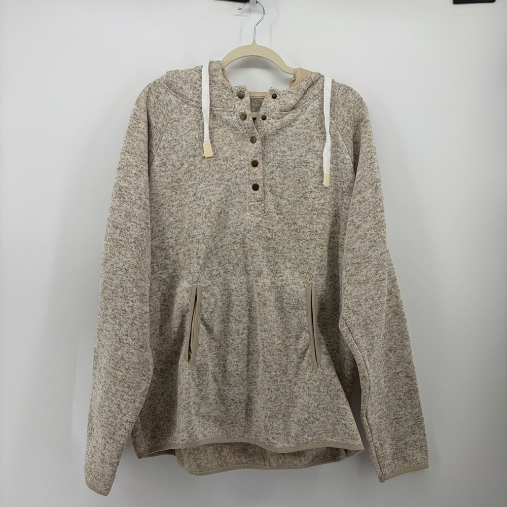 Zyia Active Womens XL Tan Marled Hoodie Henley Pullover Kangaroo Pocket